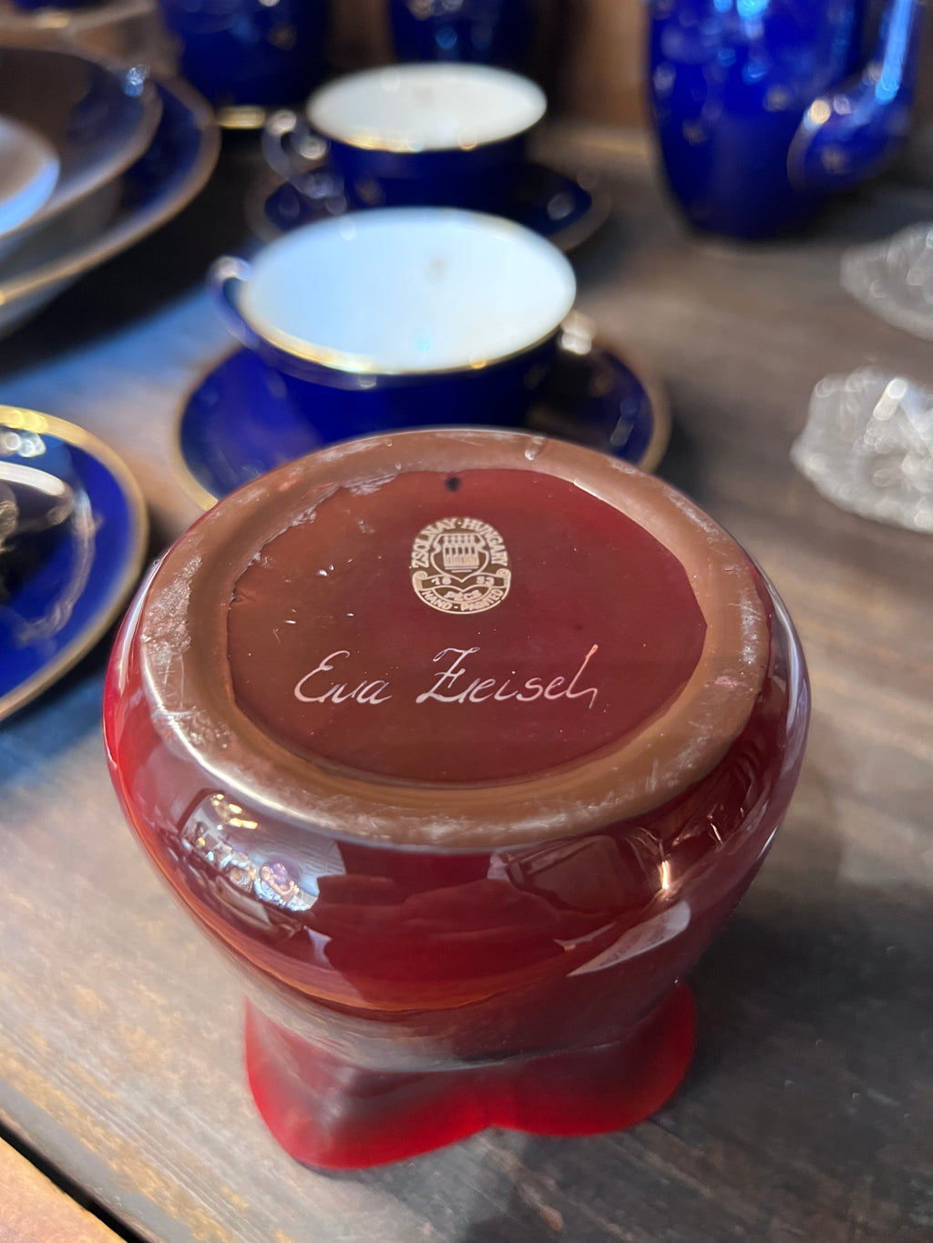 Rare Red Zsolnay Squat Vase