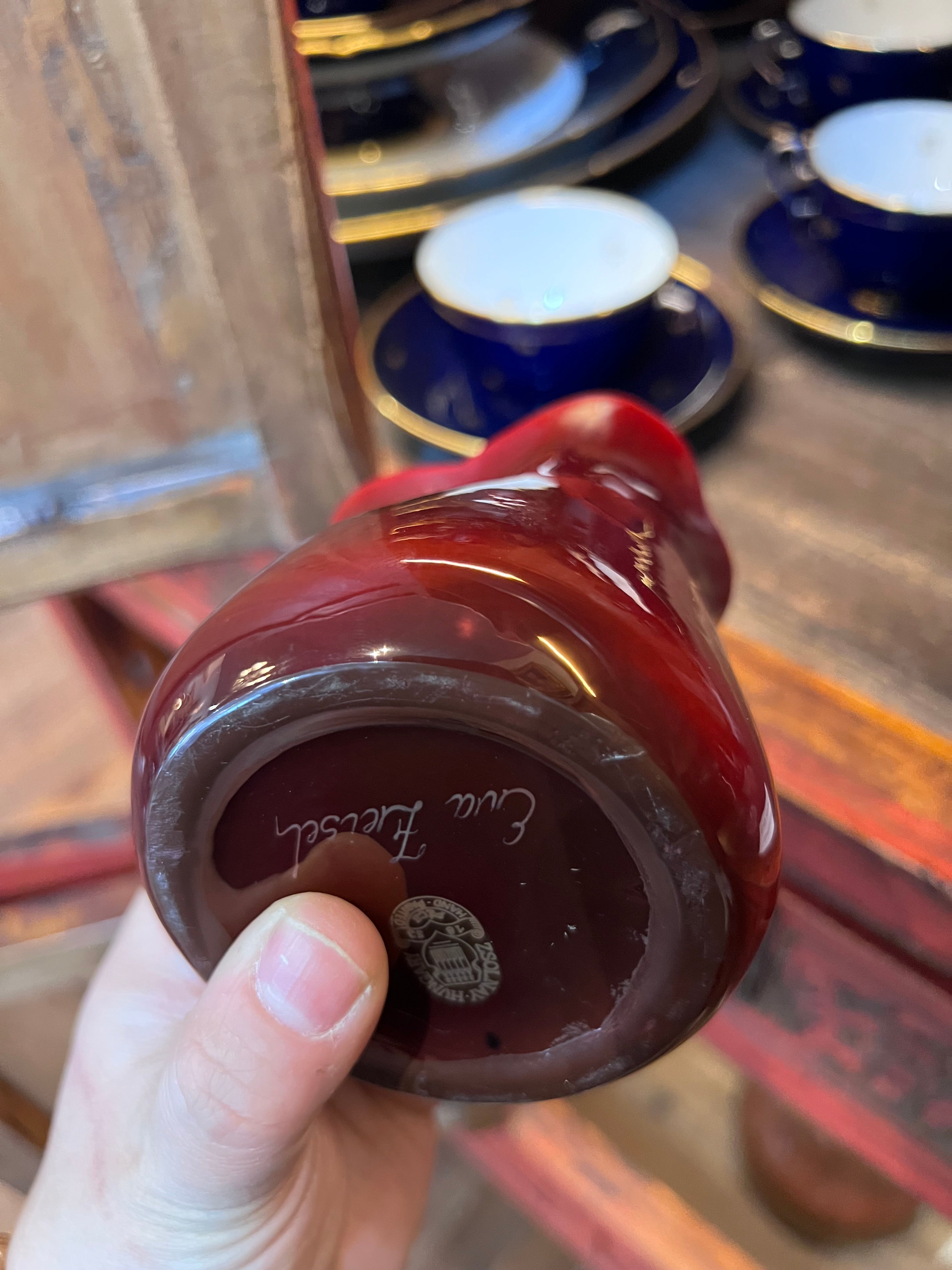 Rare Red Zsolnay Squat Vase