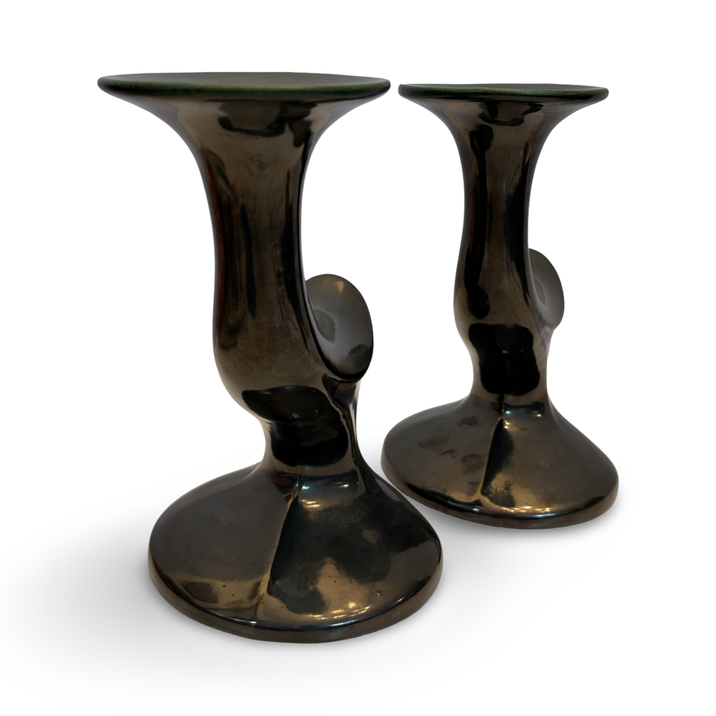 Gunmetal Glaze Pair of Bird Candleholder