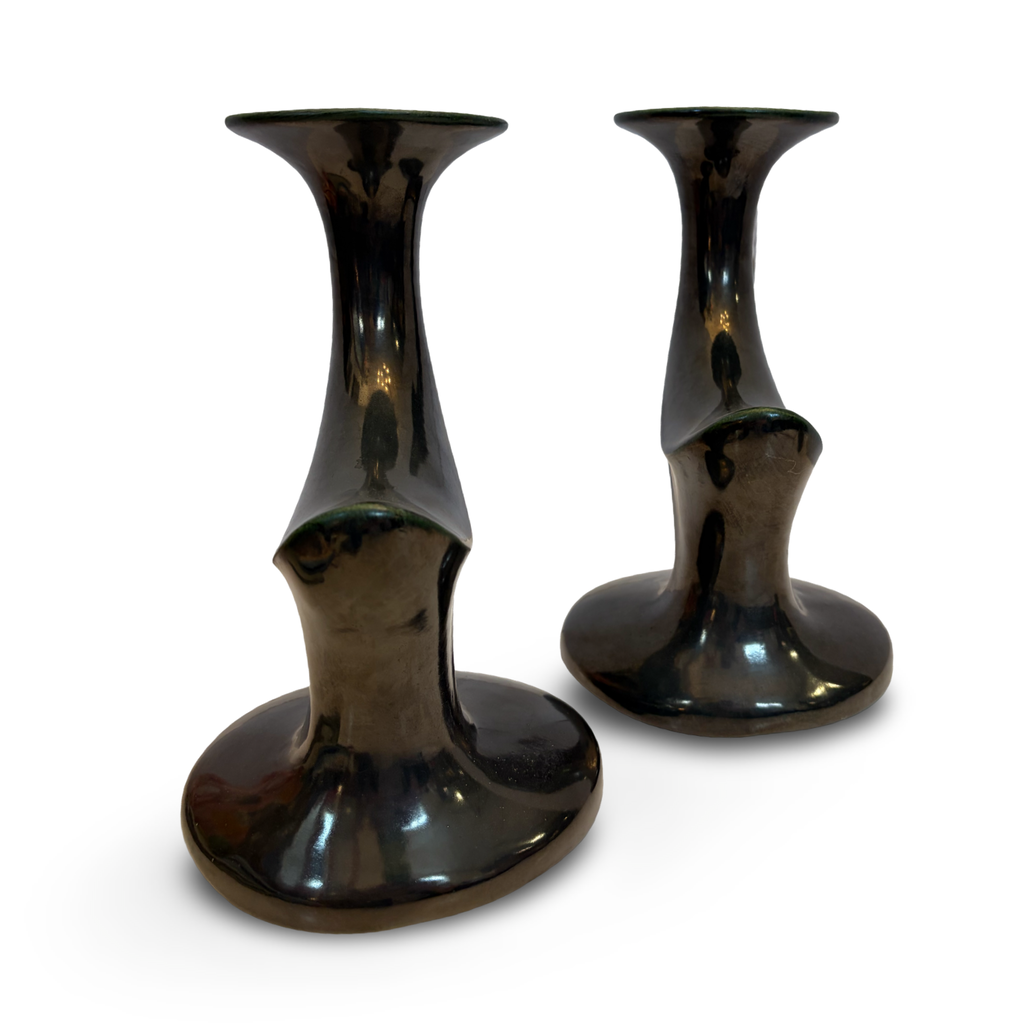 Gunmetal Glaze Pair of Bird Candleholder