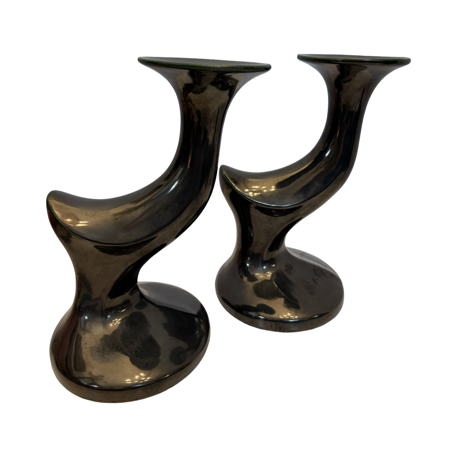 Gunmetal Glaze Pair of Bird Candleholder