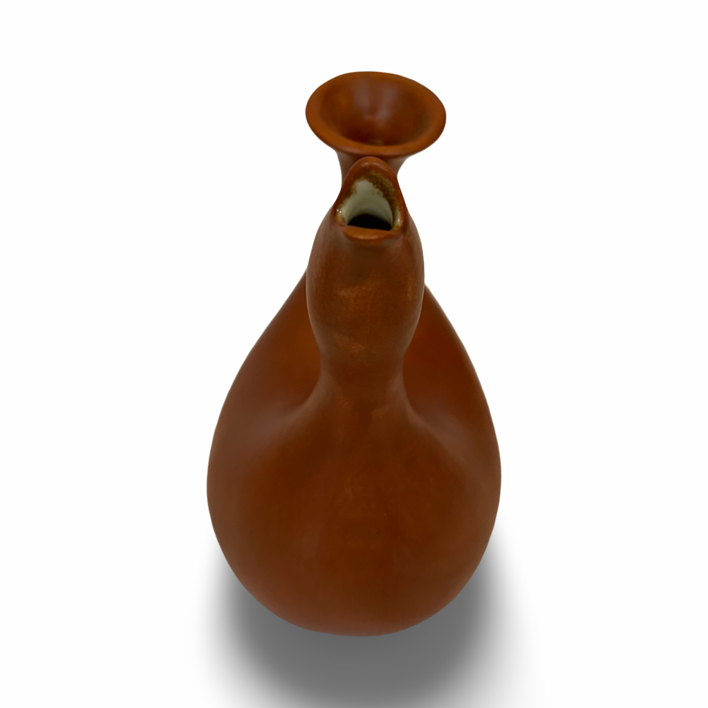 Unique Terracotta colored glaze example, Bird Vase